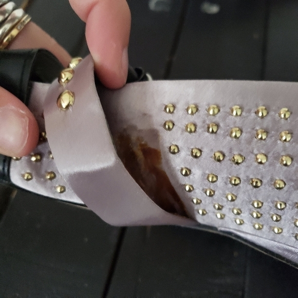 Zara Woman Pointed Toe Ballerina Flats Kitten Heel Grey White Black Gold Studs - Picture 4 of 12